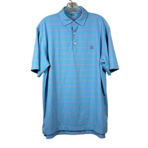 PETER MILLAR SUMMER COMFORT Golf Polo, Blue with Hot Pink Stripes, Size Medium